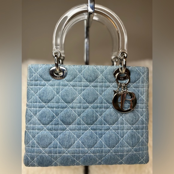 Dior Handbags - Christian Dior Medium Denim Cannage Lady Dior Bag with Acrylic Handles